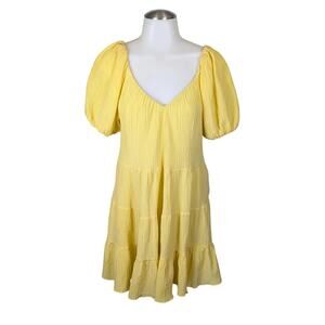Rebecca Taylor Tiered Dress Small Silk Blend Butter Yellow Feminine Cottagecore